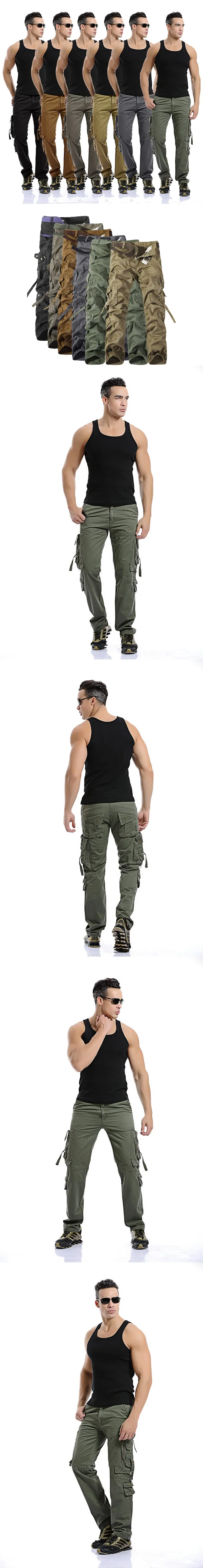 Men Cargo Pants Army Big Pockets Decoration Mens Casual Trousers Wash Male Autumn