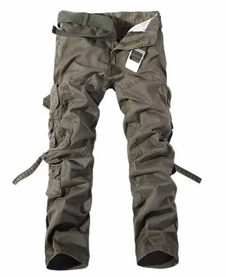 Men Cargo Pants Army Big Pockets Decoration Mens Casual Trousers Wash Male Autumn