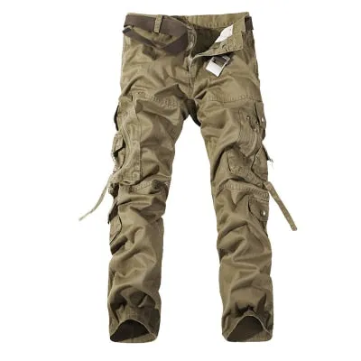 Men Cargo Pants Army Big Pockets Decoration Mens Casual Trousers Wash Male Autumn