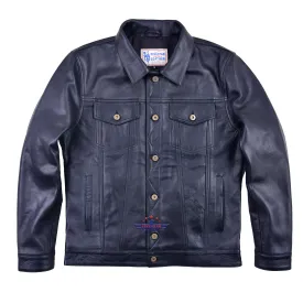 Men Trucker Real Horsehide Leather Classic Western Denim Style Leather Jacket