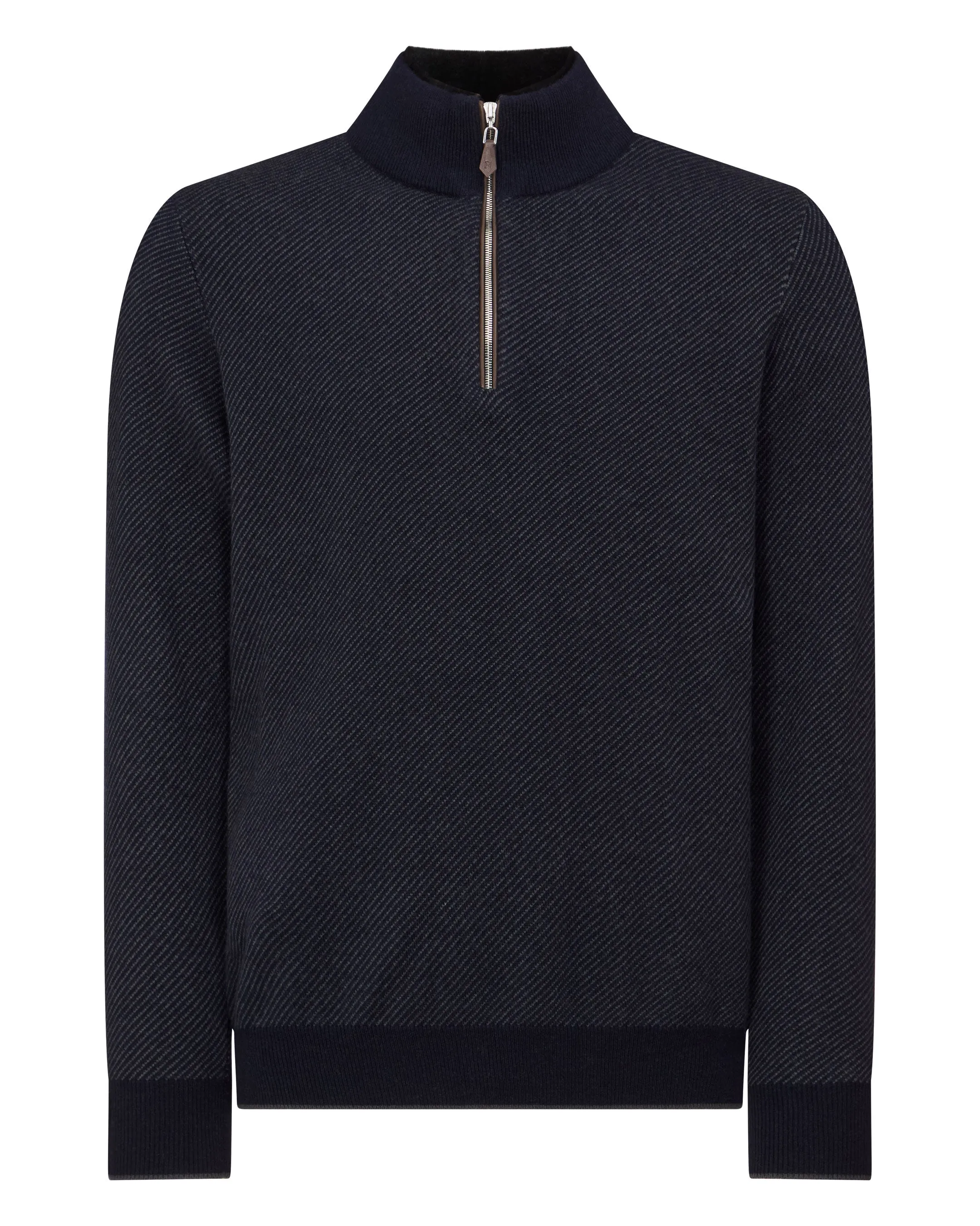 Men's Fur Trim Half Zip Cashmere Jumper Navy Blue