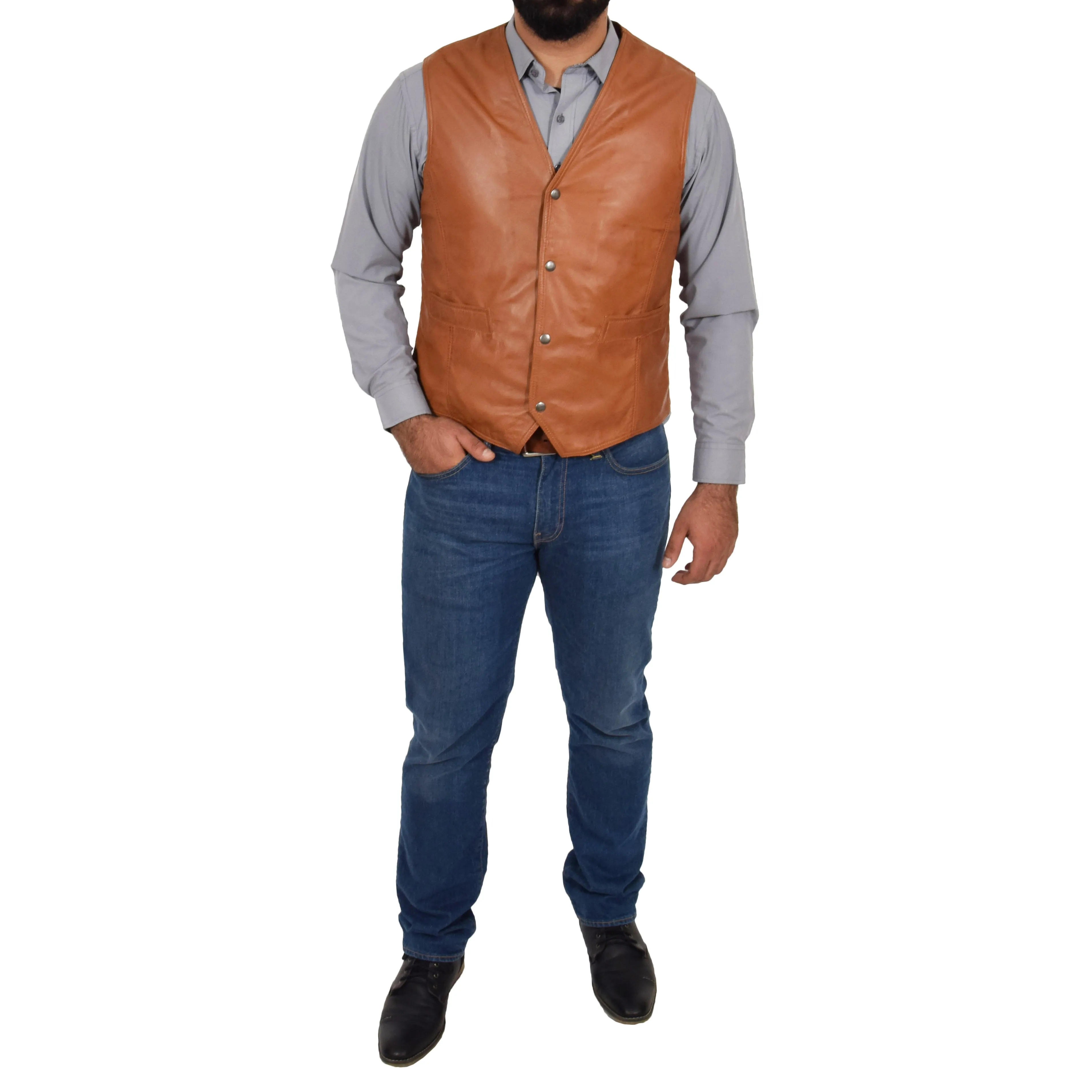 Mens Soft Leather Waistcoat Classic Gilet Bruno Tan