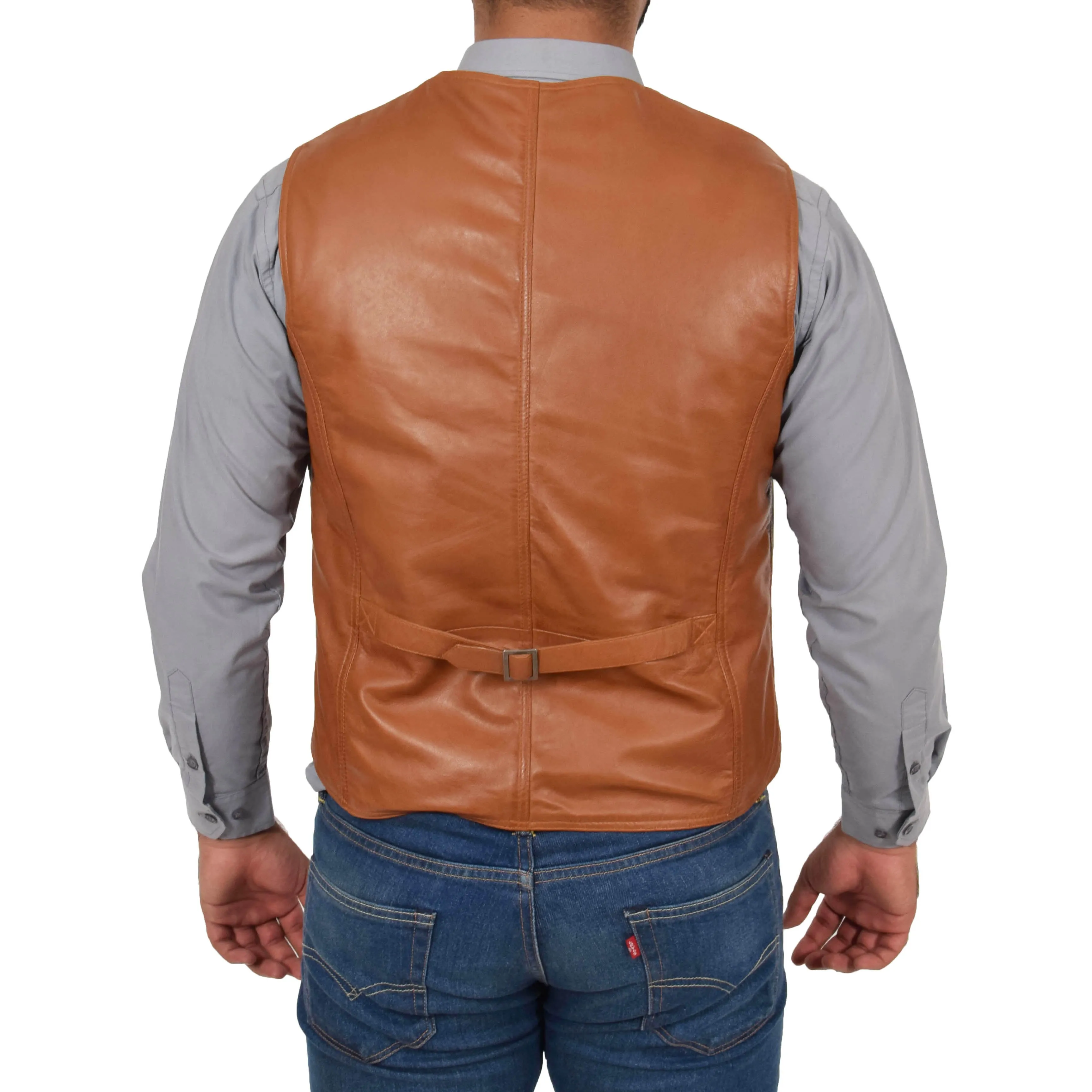 Mens Soft Leather Waistcoat Classic Gilet Bruno Tan