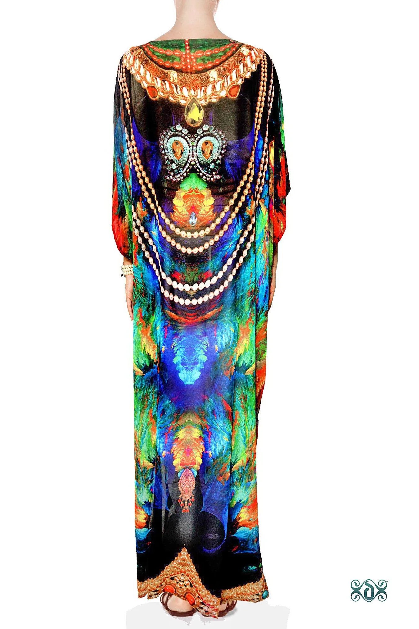 NATURE MORTE Colorful Feathers Devarshy Long Georgette Kimono Jacket - 002