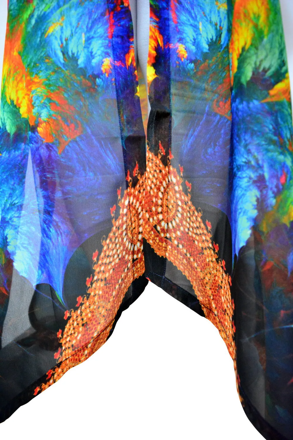 NATURE MORTE Colorful Feathers Devarshy Long Georgette Kimono Jacket - 002