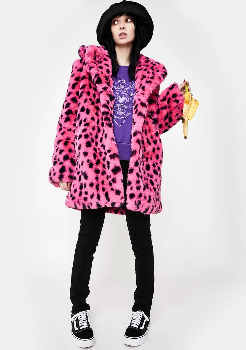 Pink N' Black Leopard Fur Coat