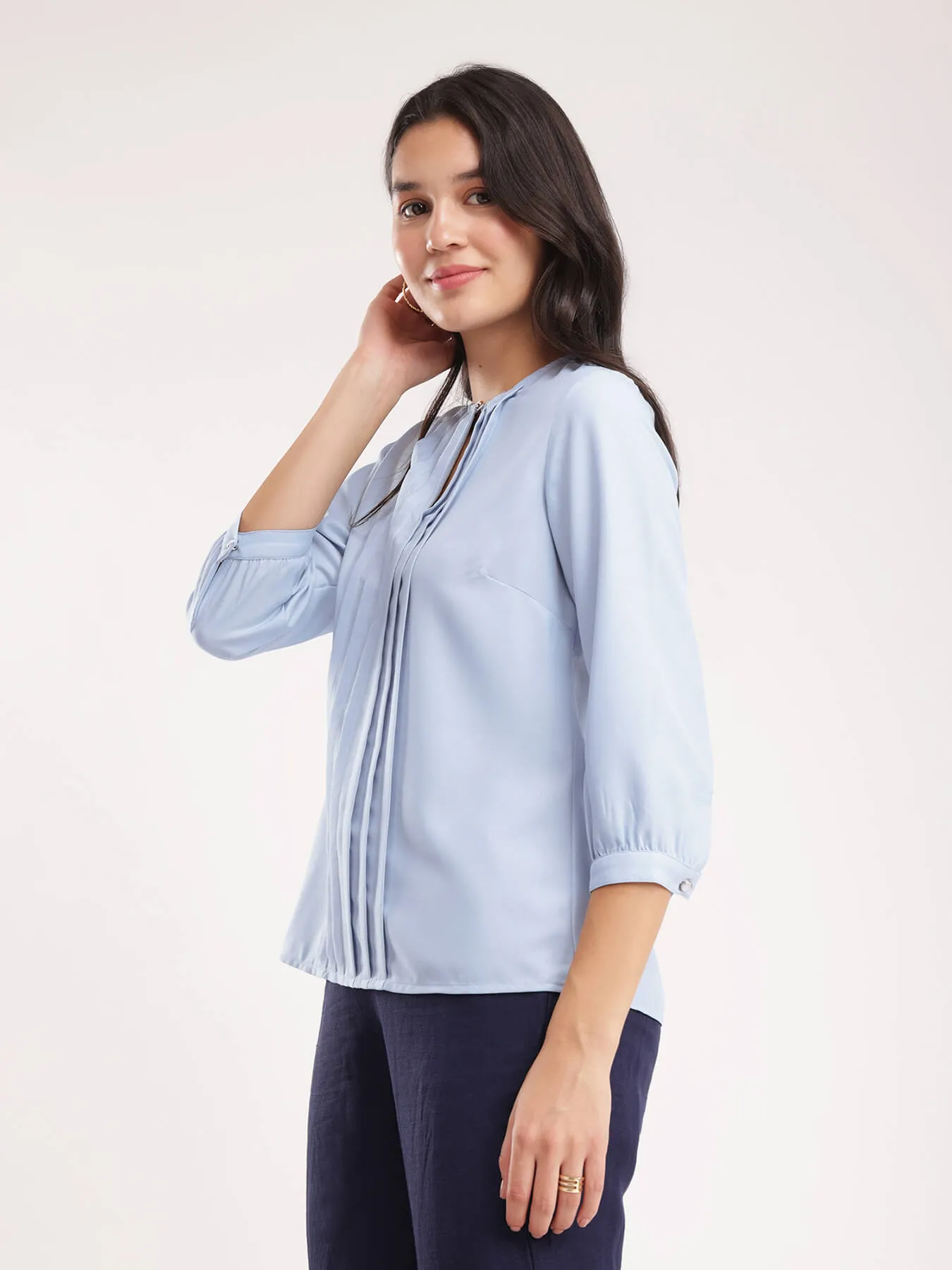 Pintuck Detail Top - Light Blue