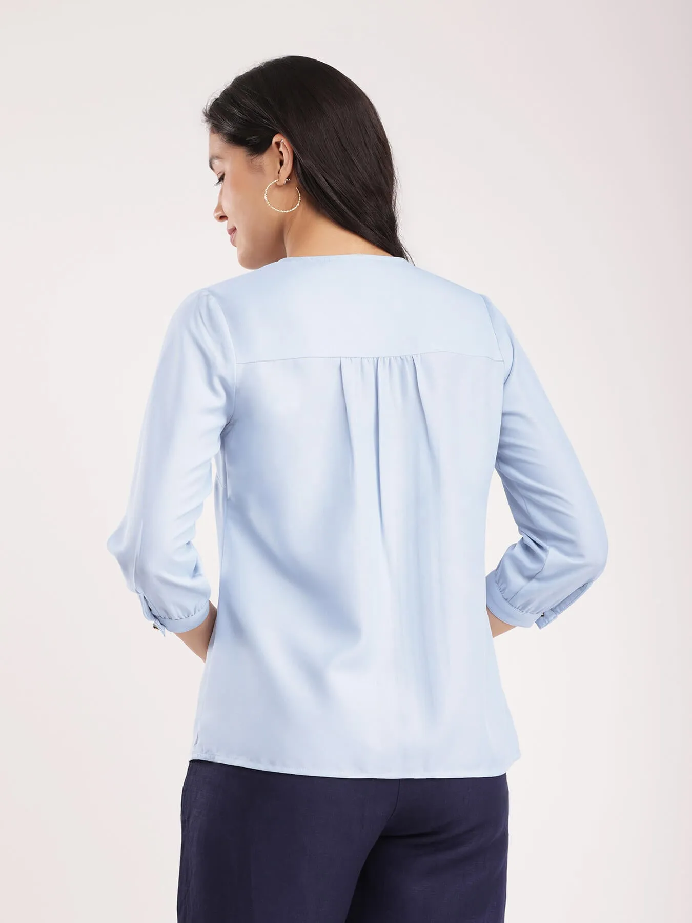 Pintuck Detail Top - Light Blue