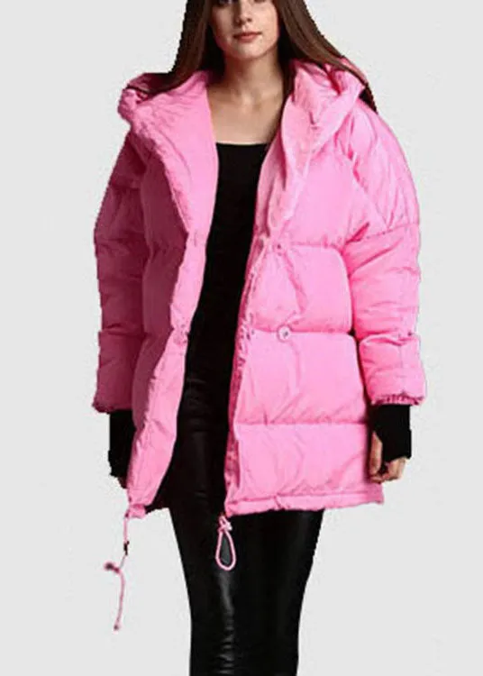 Plus Size Pink hooded drawstring Winter Duck Down Coat