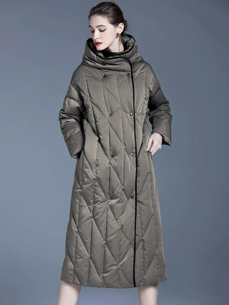 Quilted Hooded Longline Down Puffer Jacket