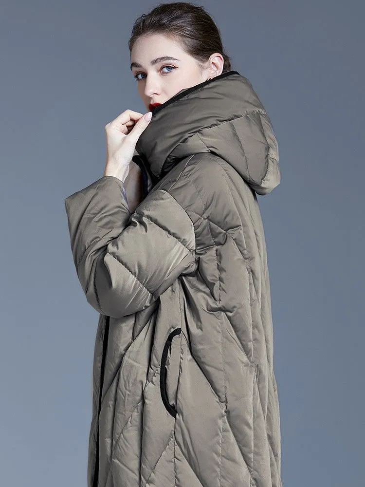 Quilted Hooded Longline Down Puffer Jacket