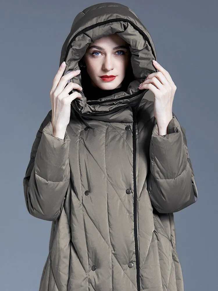 Quilted Hooded Longline Down Puffer Jacket