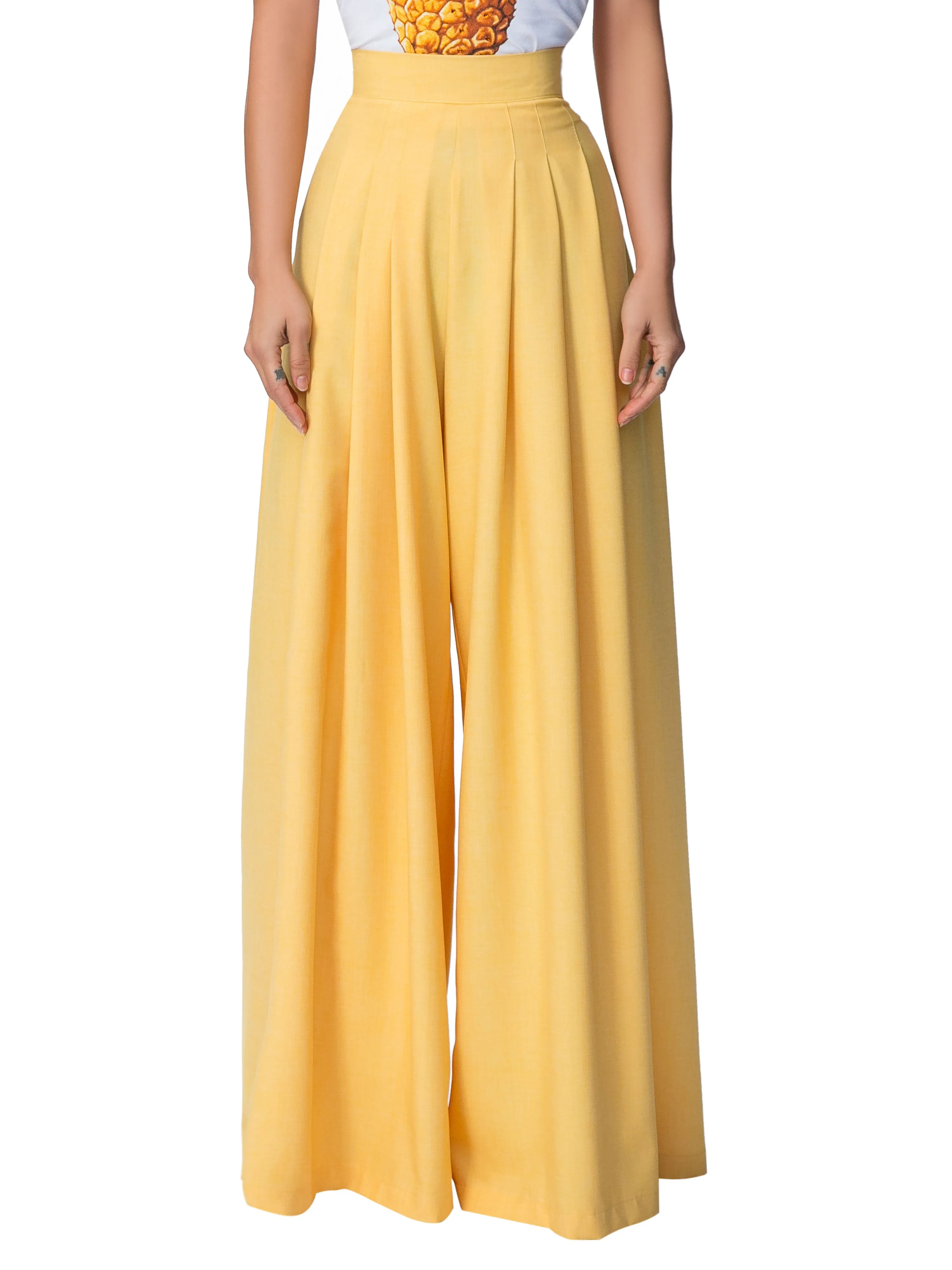 "Hendrix" Yellow Pleated High Waist Pants