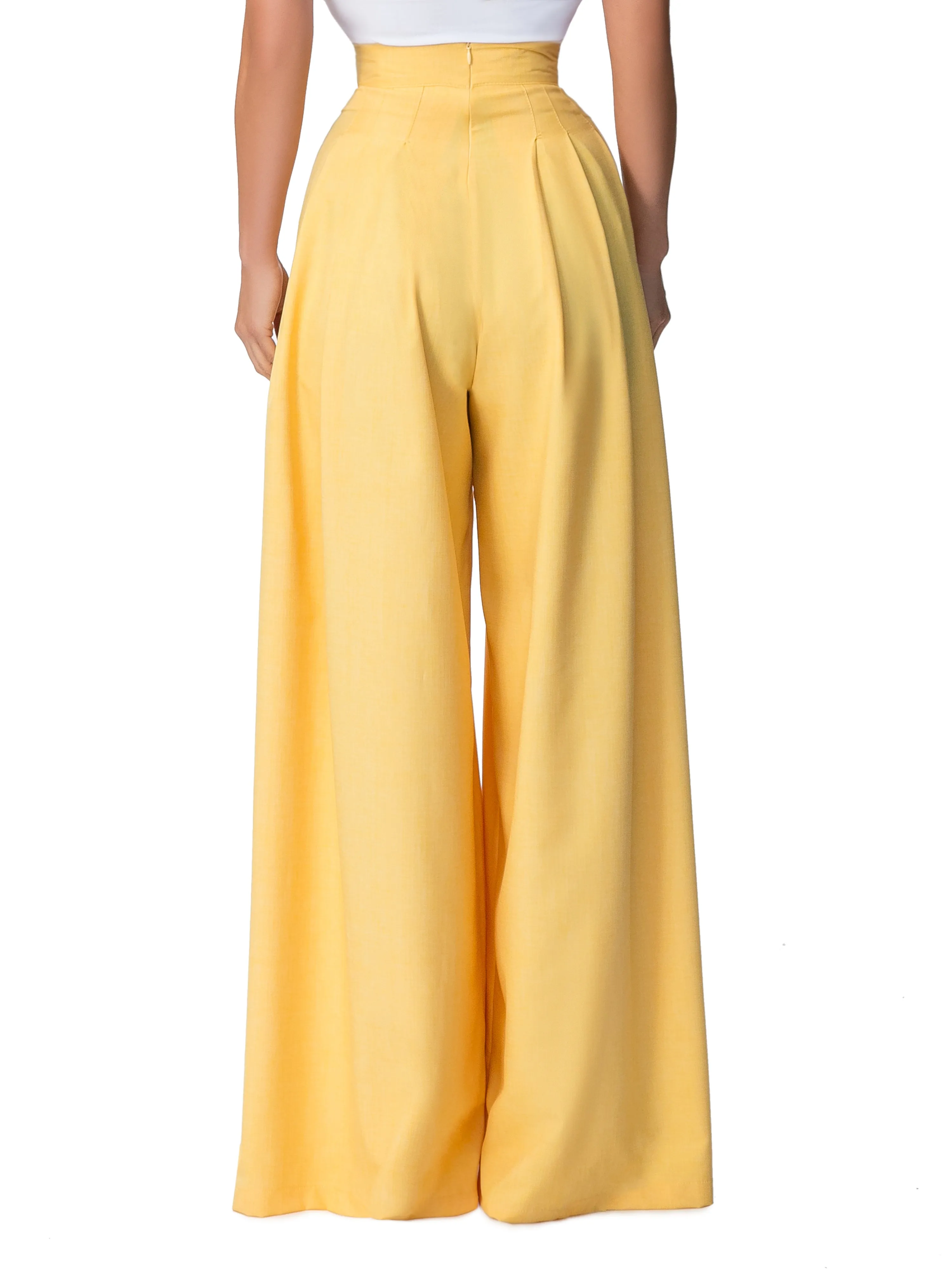 "Hendrix" Yellow Pleated High Waist Pants