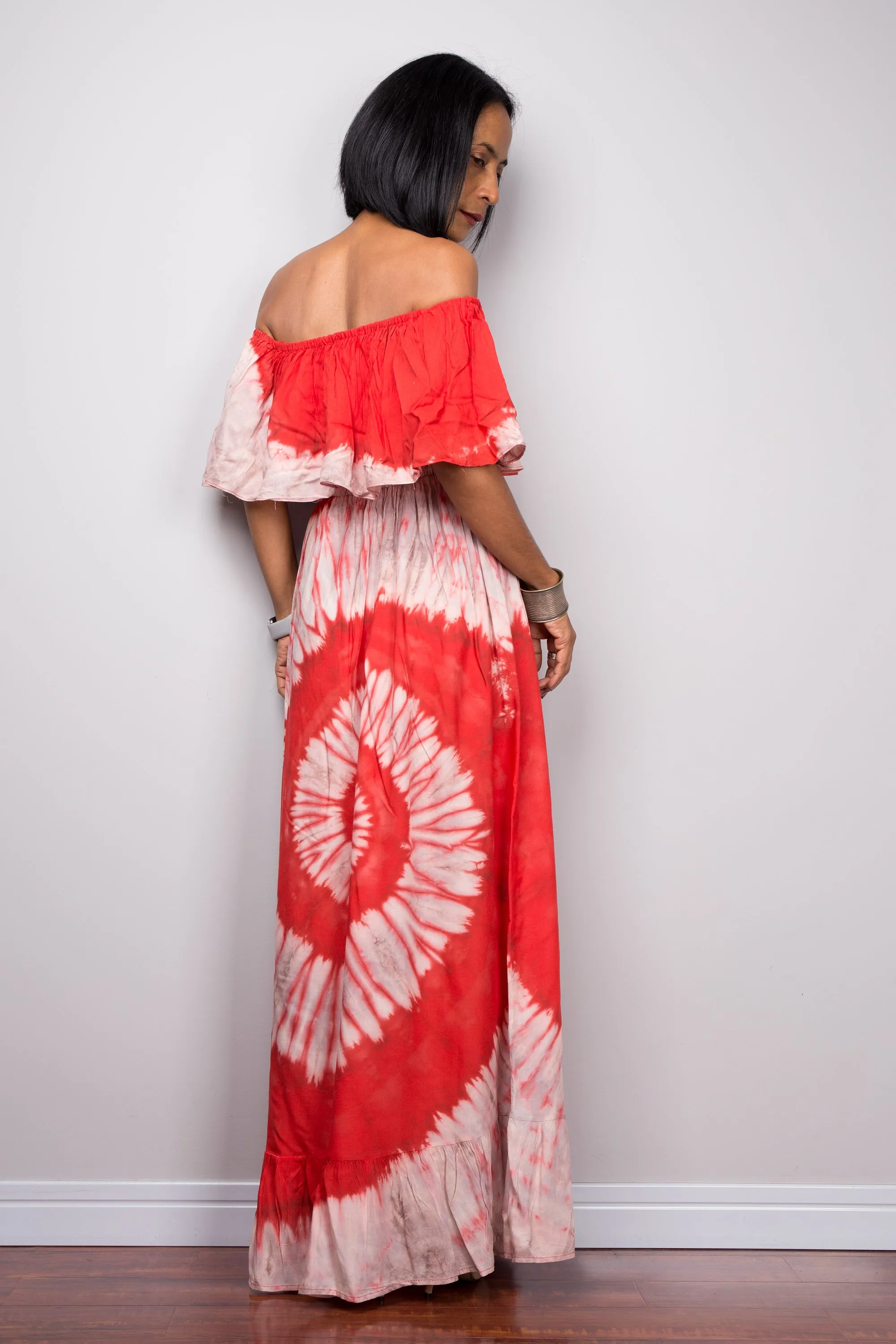 Red Tie Dye Drop Waist Dress