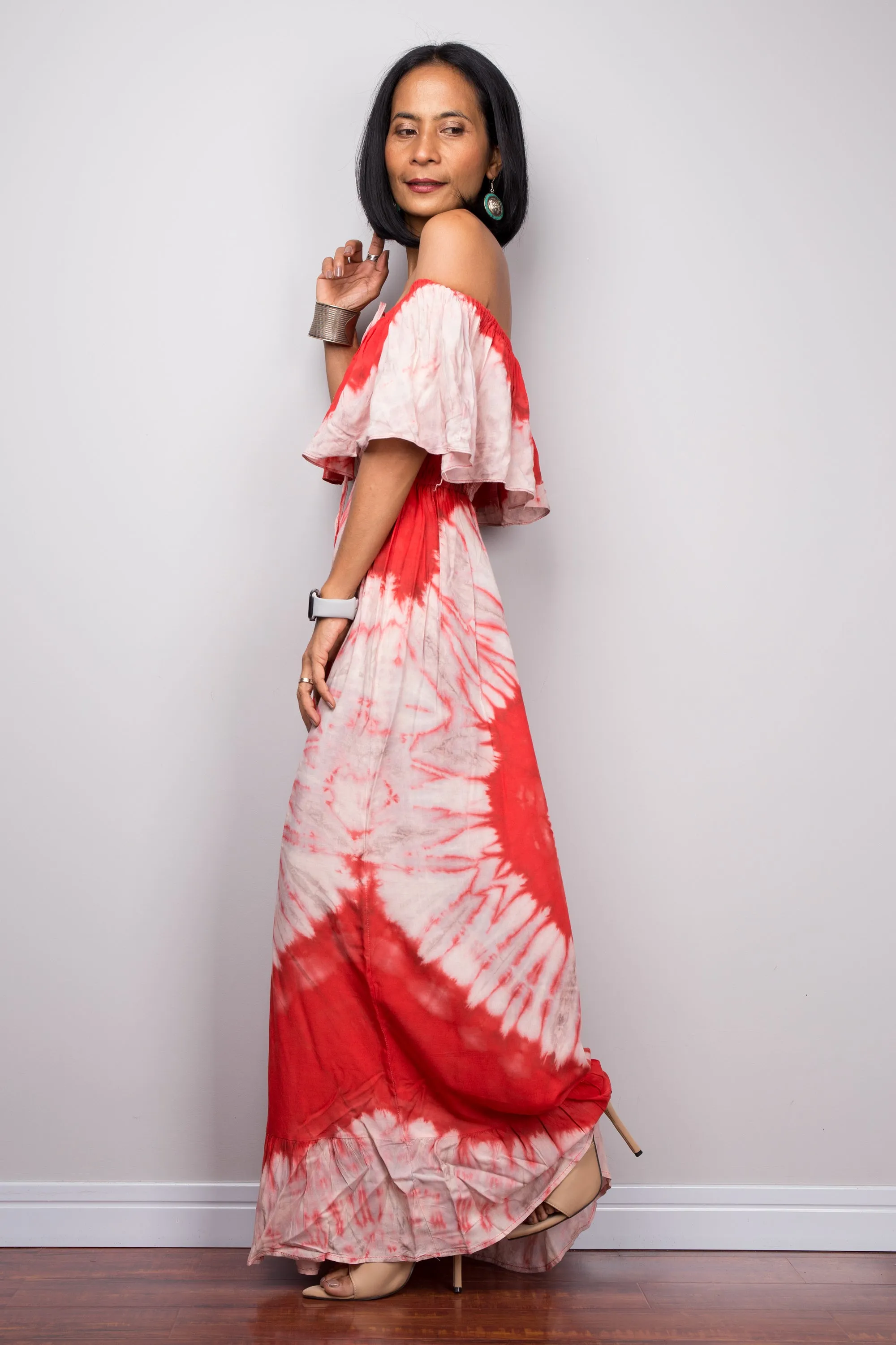 Red Tie Dye Drop Waist Dress