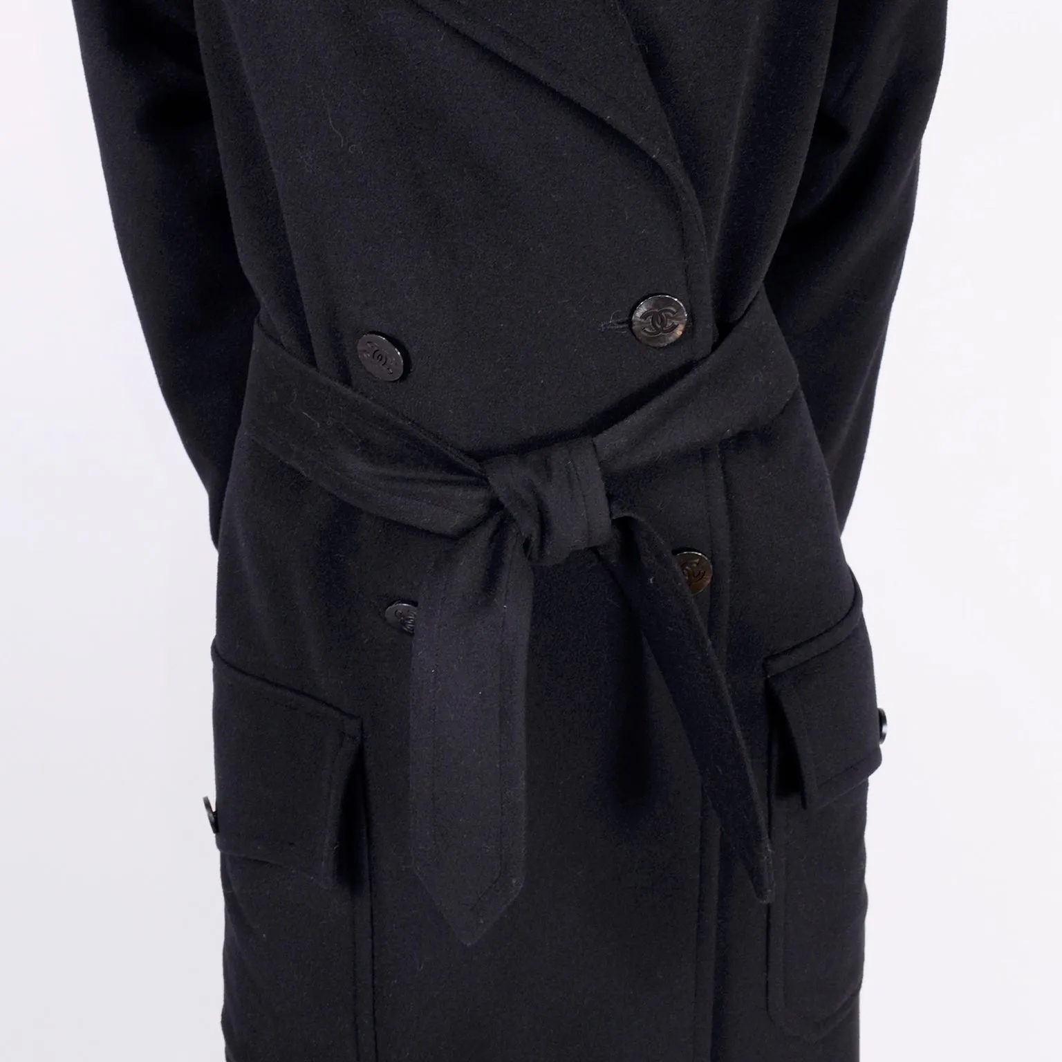 RESERVED // F/W 1998 Documented Chanel Black Wool & Cashmere Long Coat