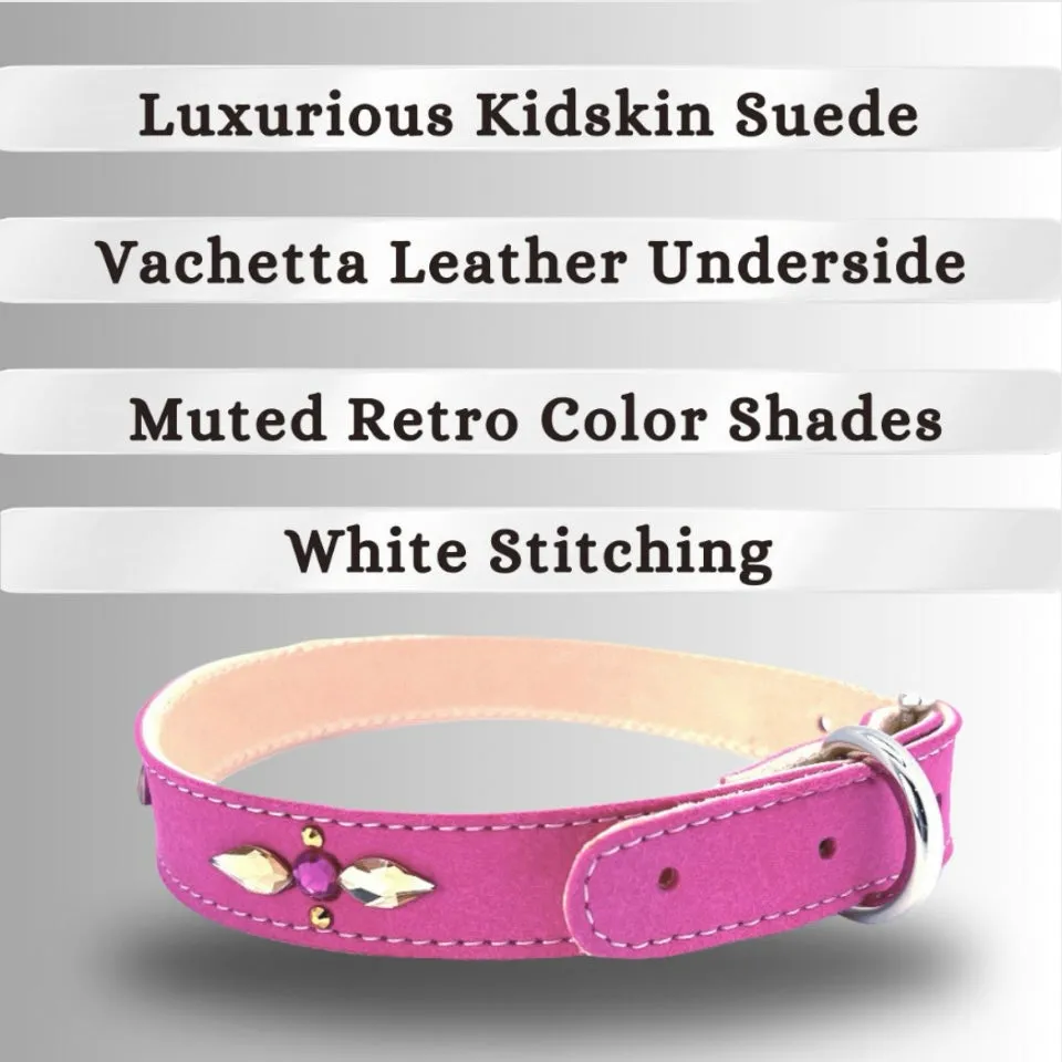 Retro Suede Designer Dog Collar - Bright Pink