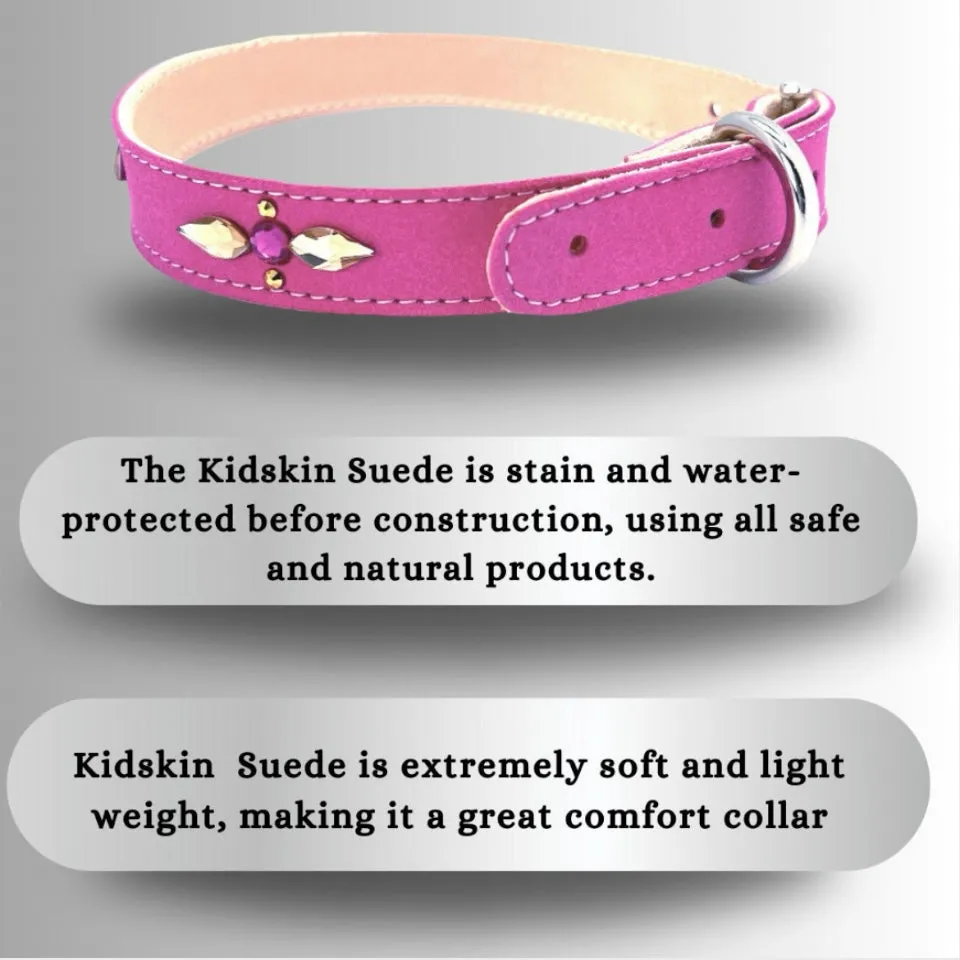 Retro Suede Designer Dog Collar - Bright Pink