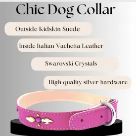 Retro Suede Designer Dog Collar - Bright Pink