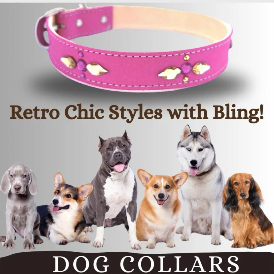 Retro Suede Designer Dog Collar - Bright Pink