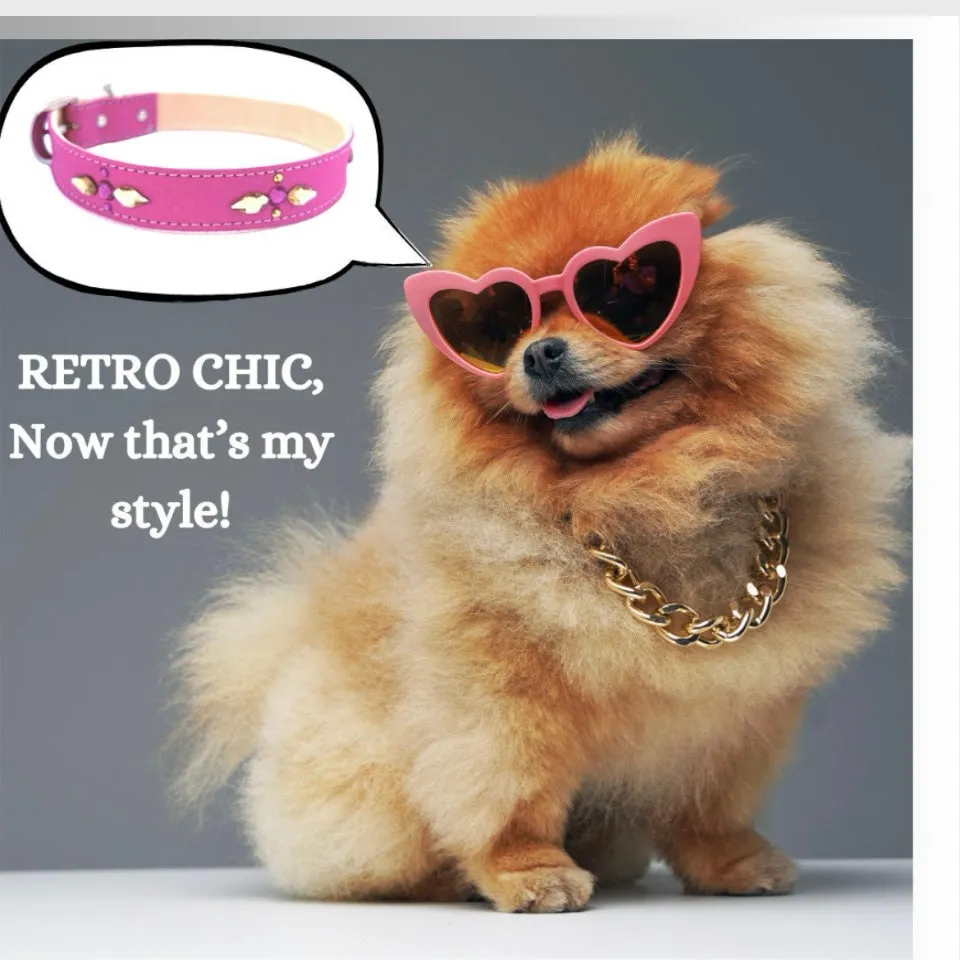 Retro Suede Designer Dog Collar - Bright Pink