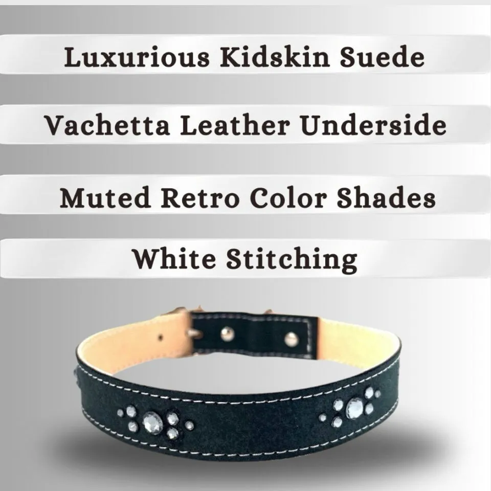 Retro Suede Designer Dog Collar -Faded Black