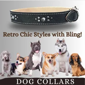 Retro Suede Designer Dog Collar -Faded Black