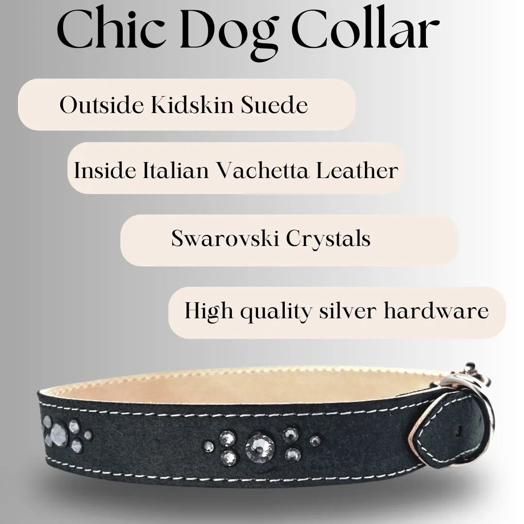 Retro Suede Designer Dog Collar -Faded Black