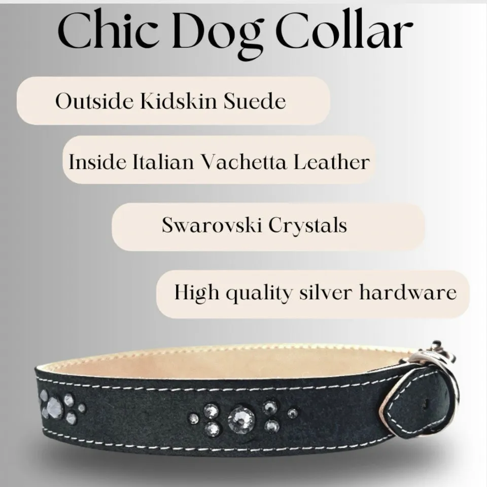 Retro Suede Designer Dog Collar -Faded Black