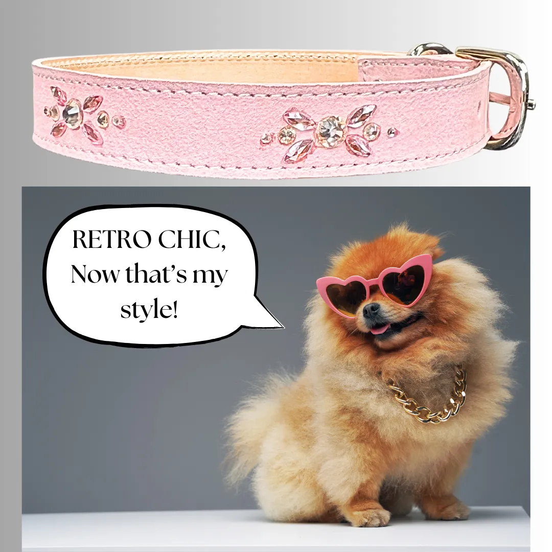 Retro Suede Designer Dog Collar -Light Pink