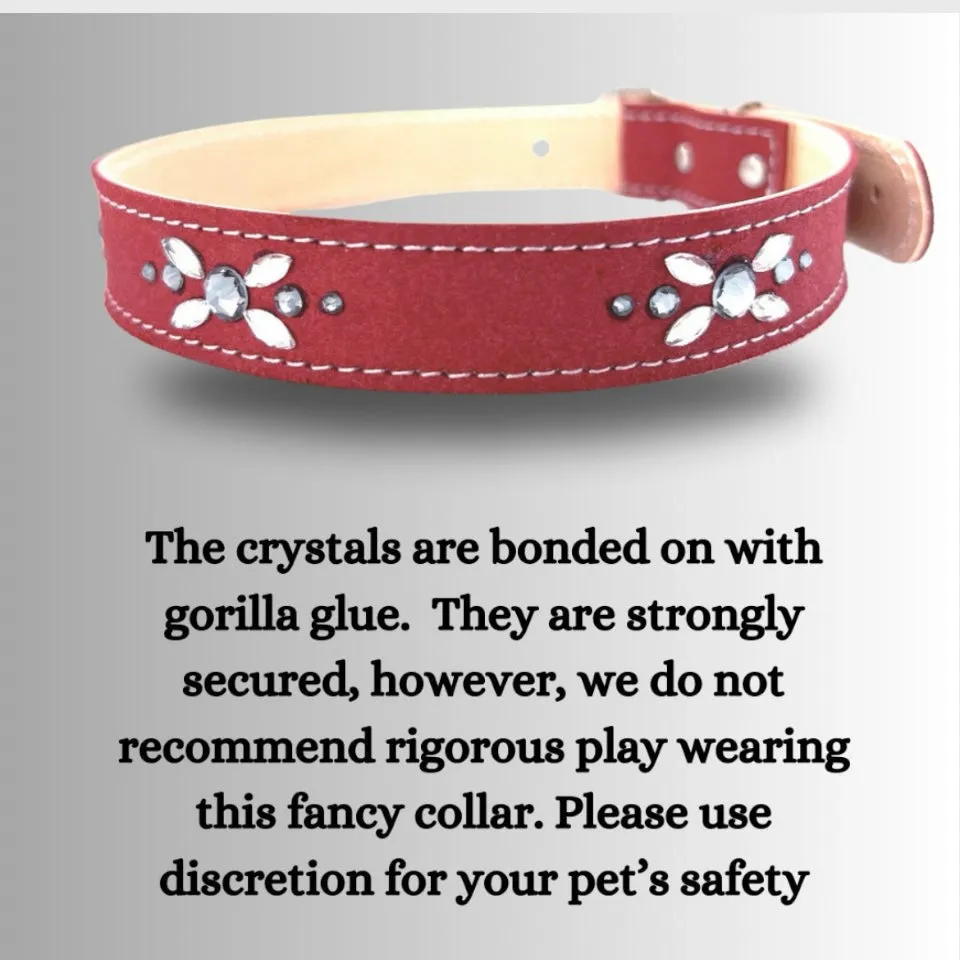 Retro Suede Designer Dog Collar - Retro Red