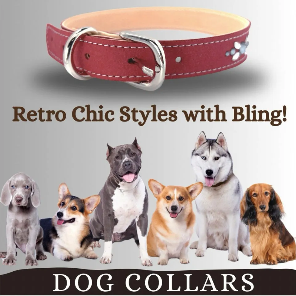 Retro Suede Designer Dog Collar - Retro Red