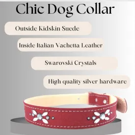 Retro Suede Designer Dog Collar - Retro Red