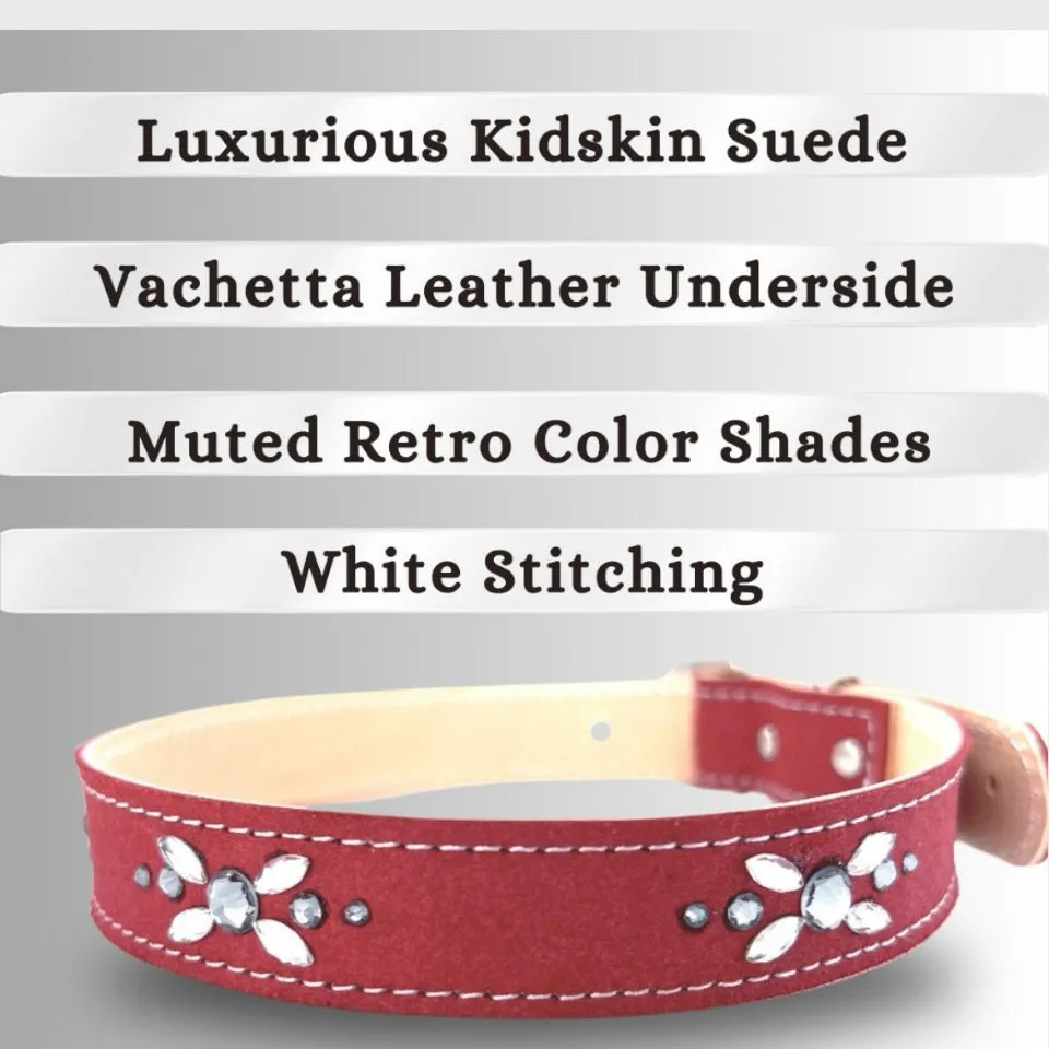 Retro Suede Designer Dog Collar - Retro Red