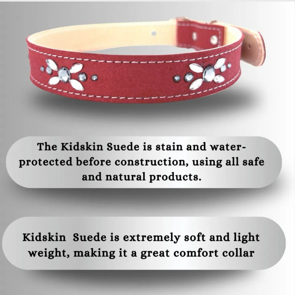 Retro Suede Designer Dog Collar - Retro Red