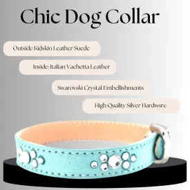 Retro Suede Designer Dog Collar - Tiffany Blue