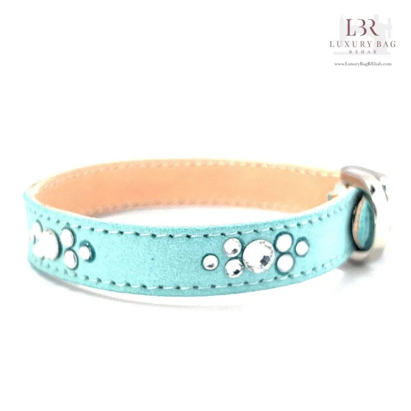 Retro Suede Designer Dog Collar - Tiffany Blue