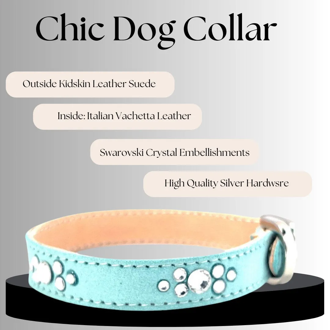 Retro Suede Designer Dog Collar - Tiffany Blue