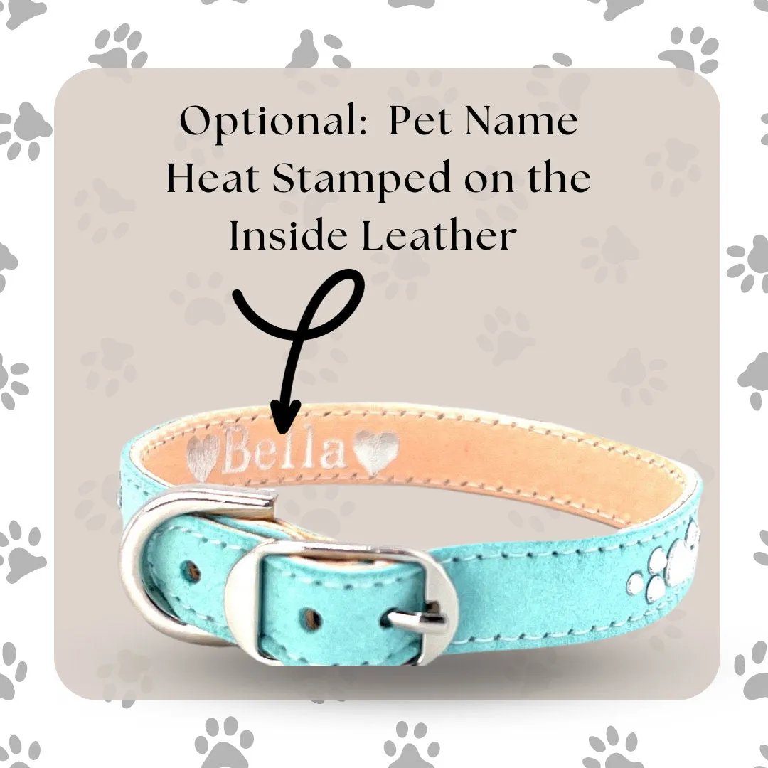 Retro Suede Designer Dog Collar - Tiffany Blue