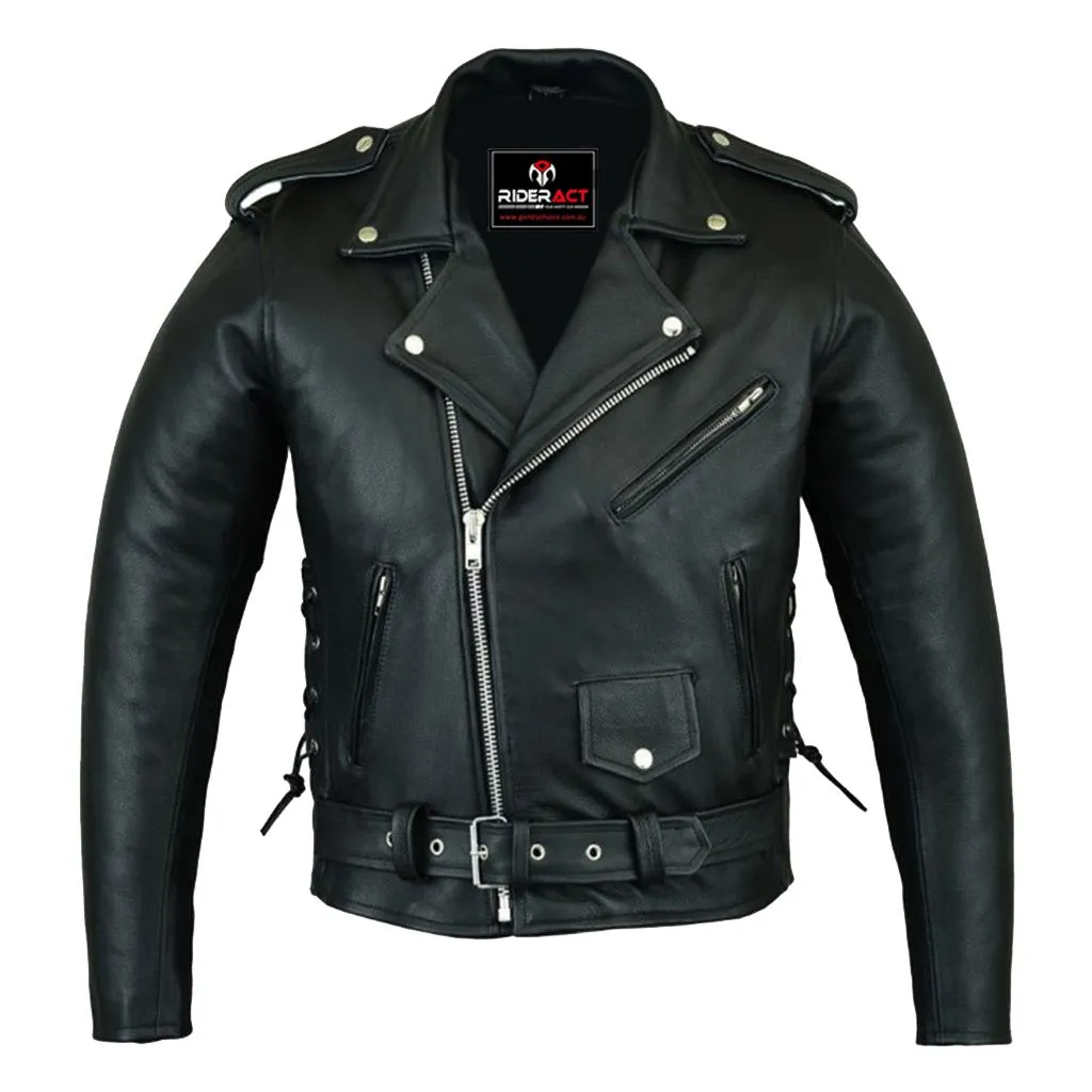 RIDERACT® Men Leather Motorcycle Jacket Brando Adjustable Moto Leather Jacket