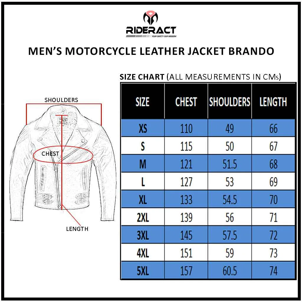 RIDERACT® Men Leather Motorcycle Jacket Brando Adjustable Moto Leather Jacket