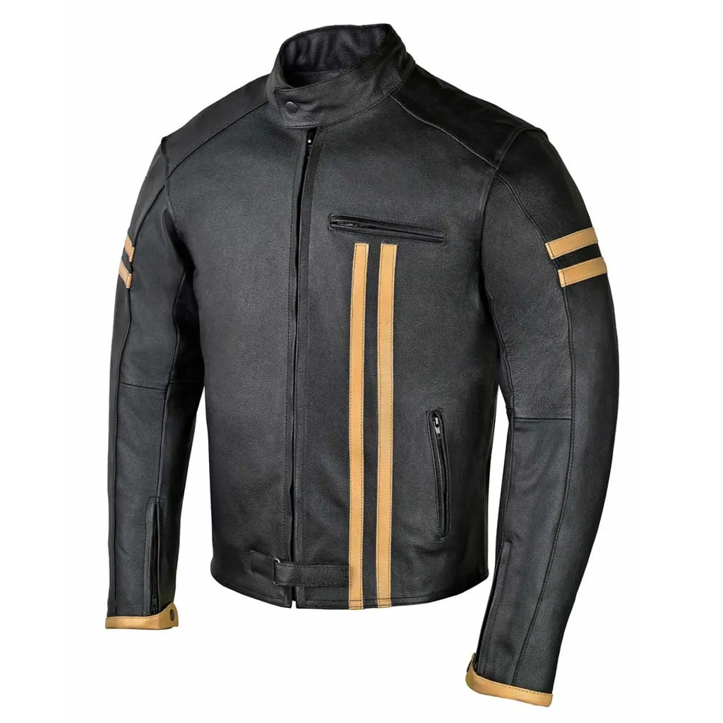 RIDERACT® Men Leather Motorcycle Jacket Striper Moto Jacket