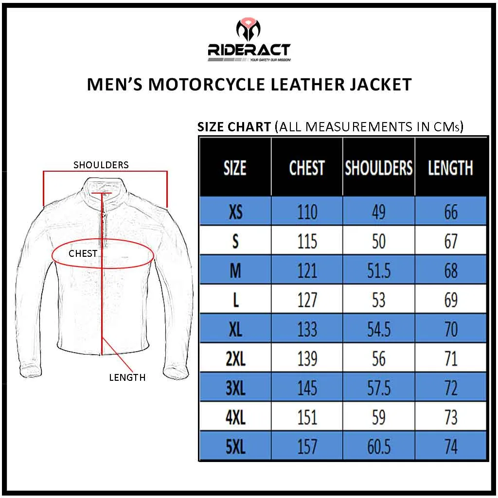 RIDERACT® Men Leather Motorcycle Jacket Striper Moto Jacket