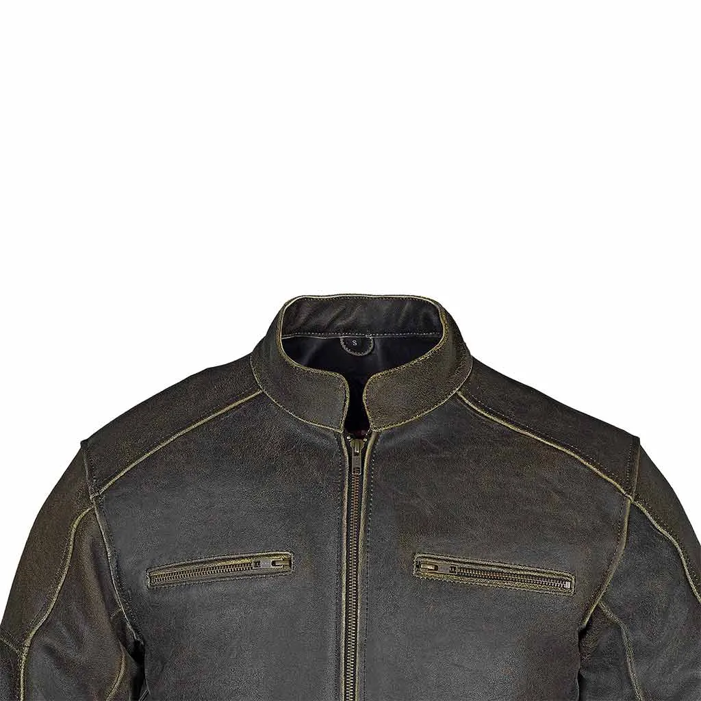 RIDERACT® Vintage Men Leather Motorcycle Jacket Distress