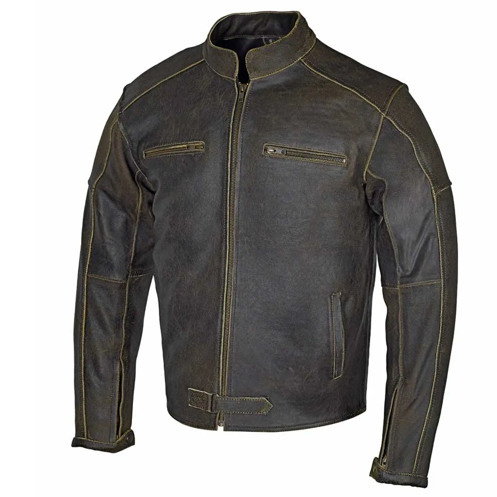 RIDERACT® Vintage Men Leather Motorcycle Jacket Distress