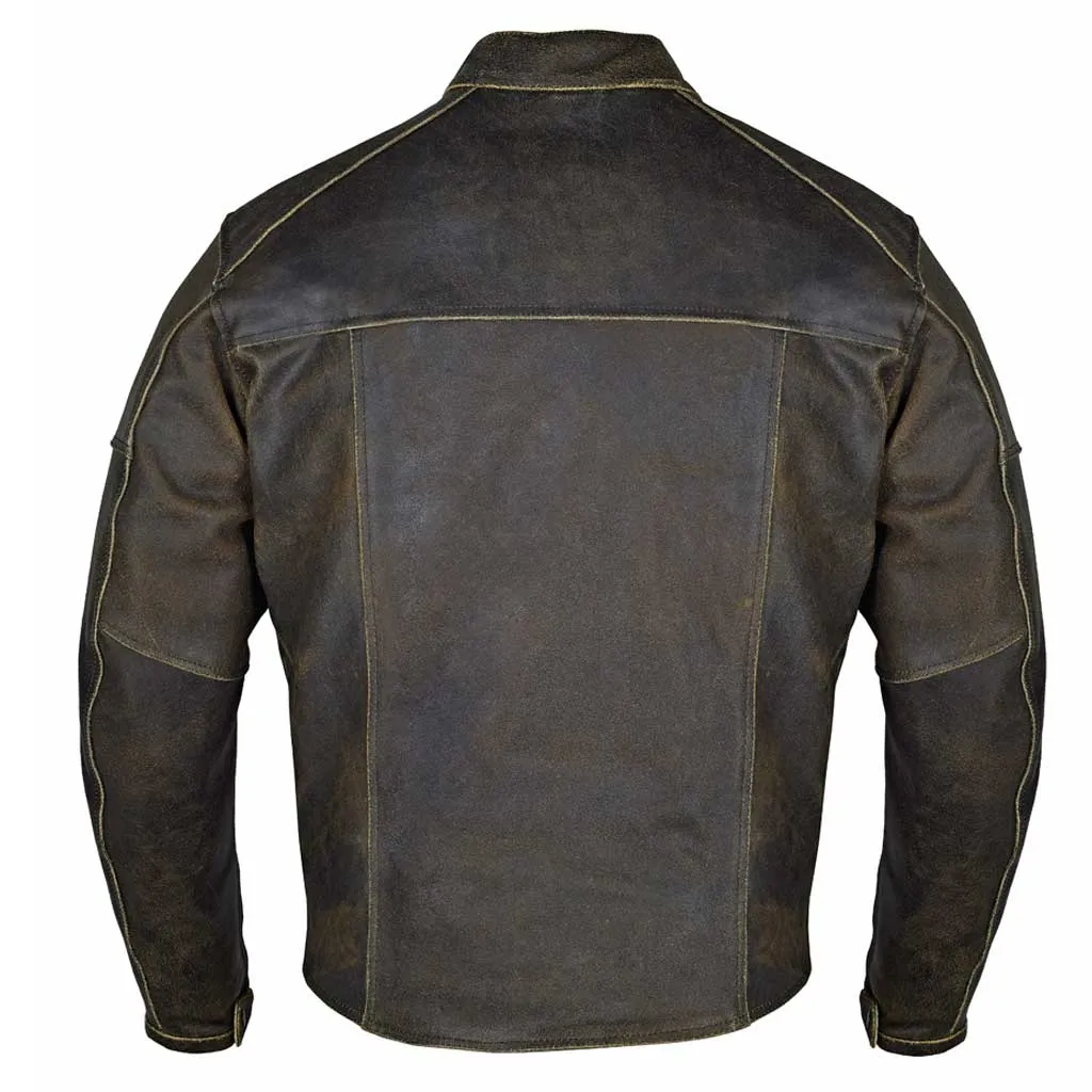 RIDERACT® Vintage Men Leather Motorcycle Jacket Distress