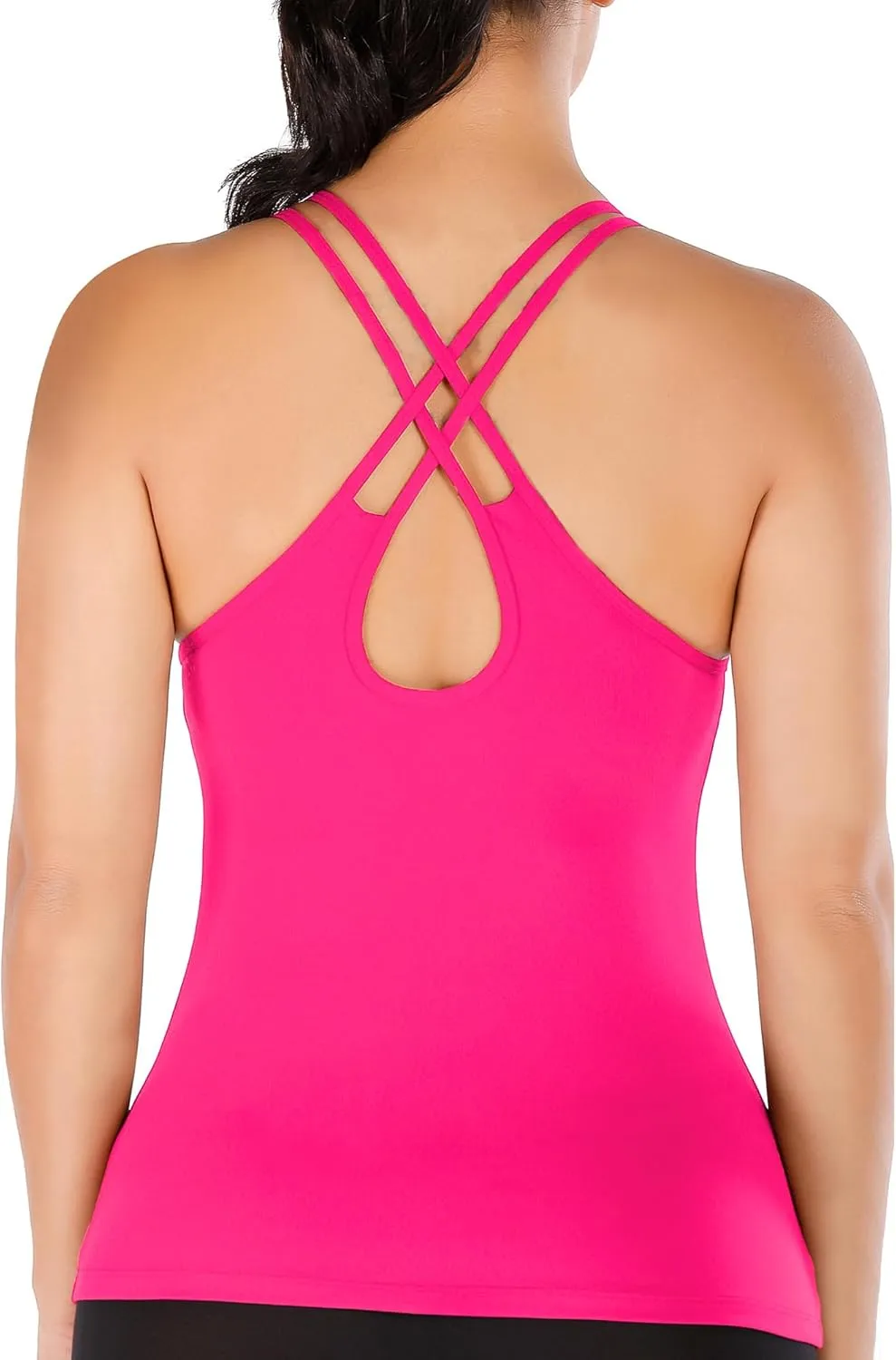 RUNNING GIRL Yoga Tank Tops for Women Built in Shelf Bra B/C Cups Strappy Back Activewear Workout Compression Tops