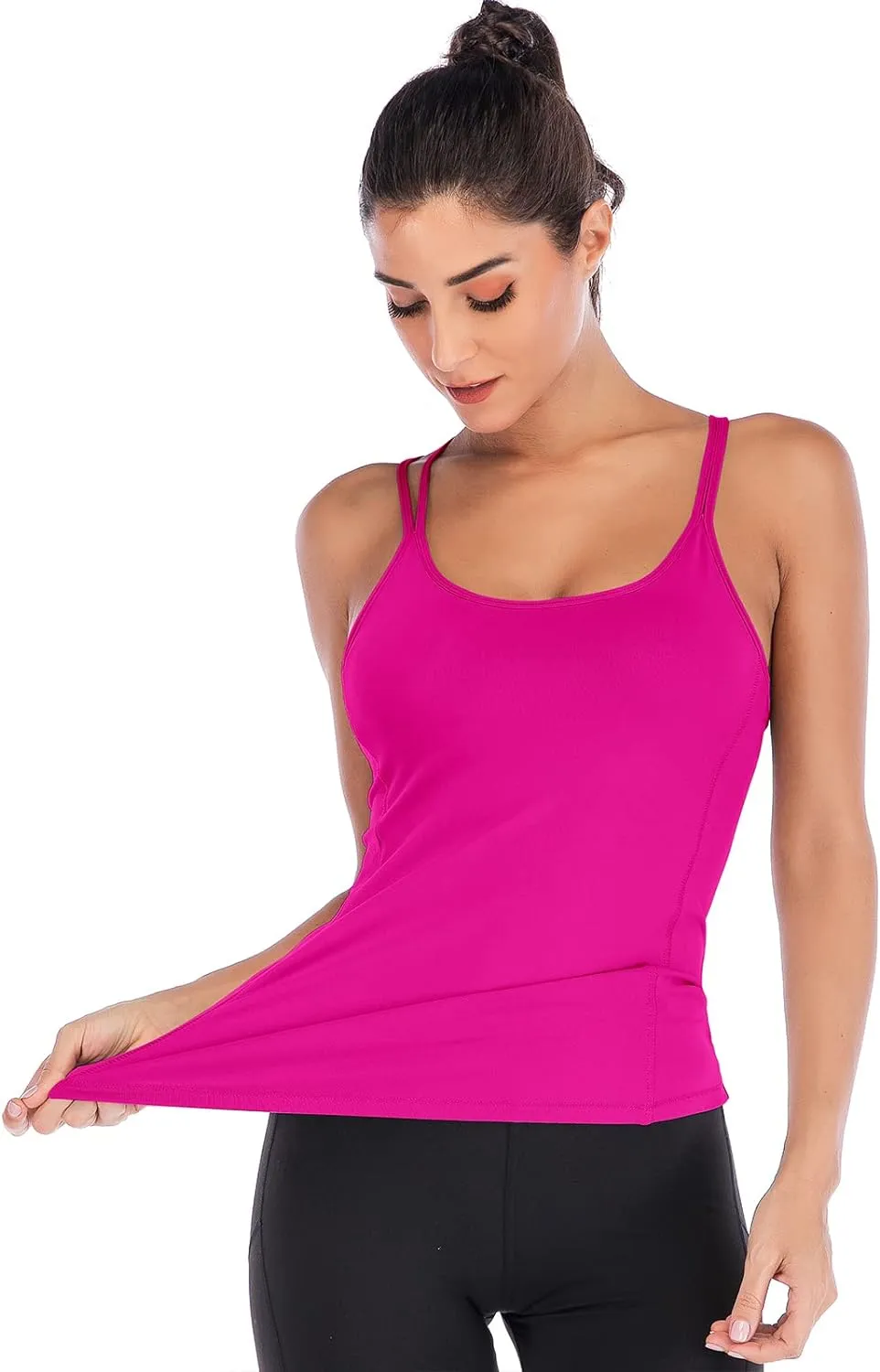 RUNNING GIRL Yoga Tank Tops for Women Built in Shelf Bra B/C Cups Strappy Back Activewear Workout Compression Tops