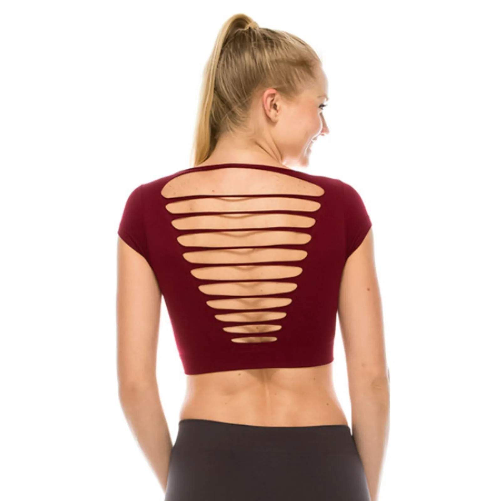 SALE - SLASHED BACK CAP SLEEVE CROP TOP